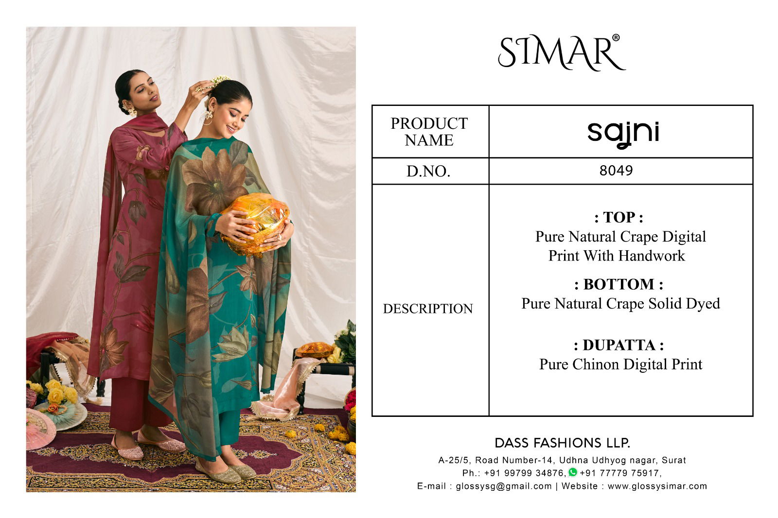 Sajni By Glossy Crape Printed Dress Material Wholesale Shop In Surat